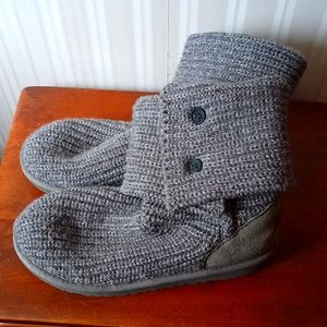 UGG Australia Classic Cardy II Knit Fold-Down Grey Boot - Sz 5, Fits 7.5/8